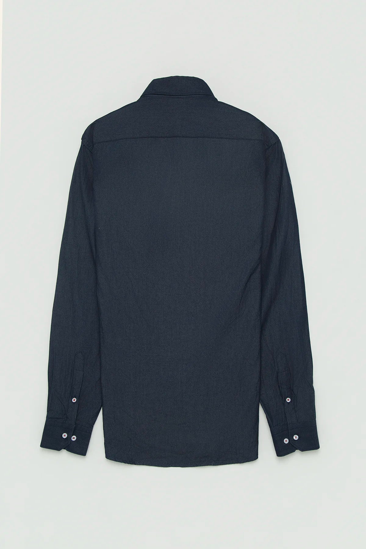 Camisa Denim Botón Contraste Algodón Azul Oscuro
